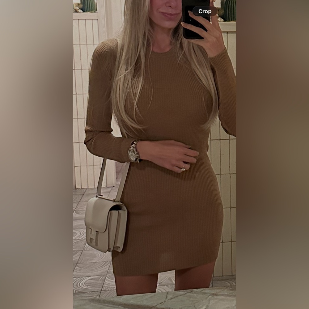Wardrobe.NYC Merino Wool Knit Dress Tan Brown